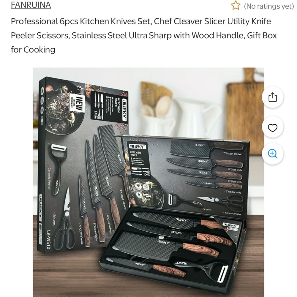 6-Piece Kitchen Knife Set with Black and Brown Handles